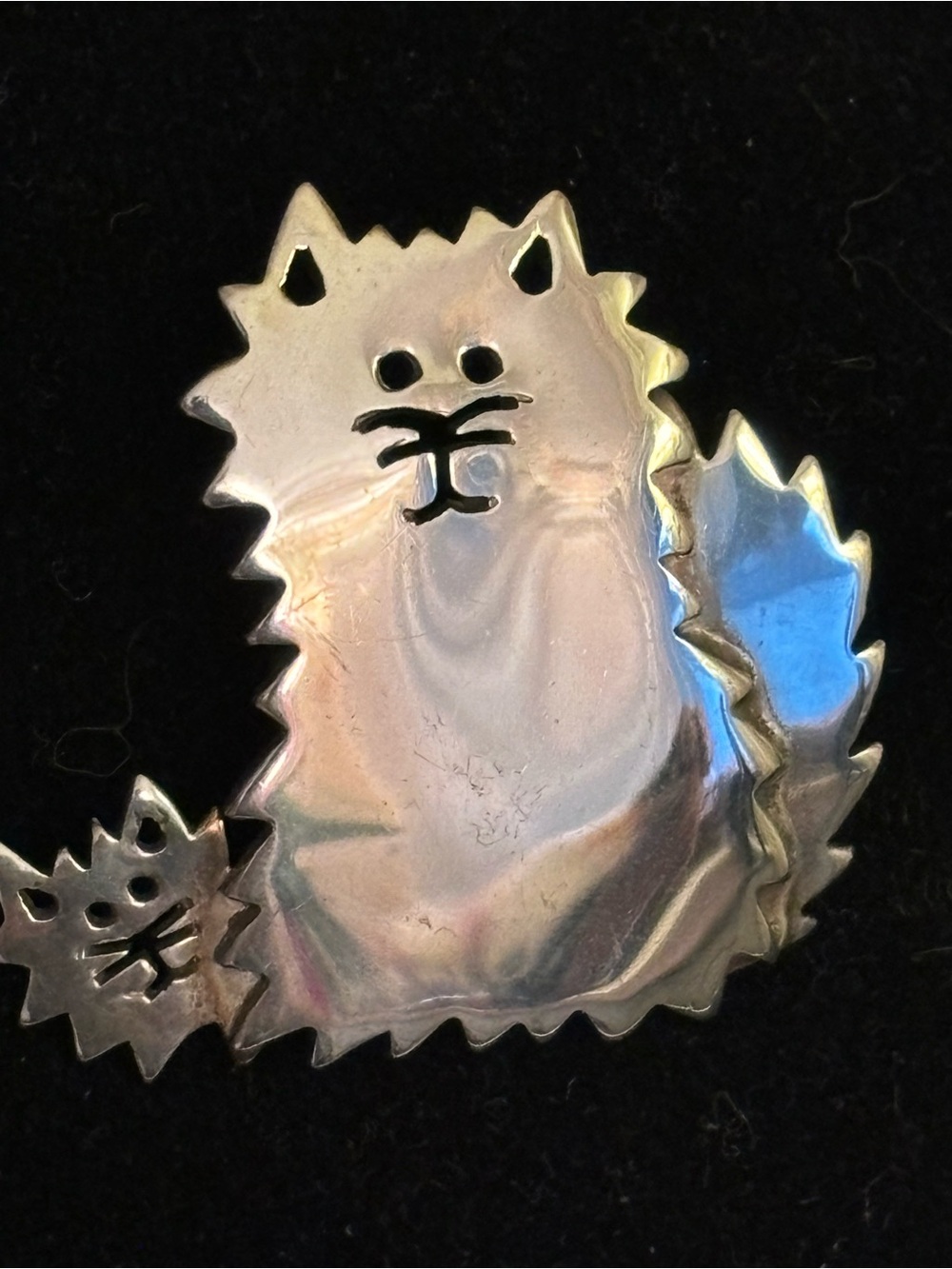 Vintage 925 Sterling Silver Mexico 1.2" Kitty Cat & Kitten Brooch Pin Signed SU - Picture 3 of 6
